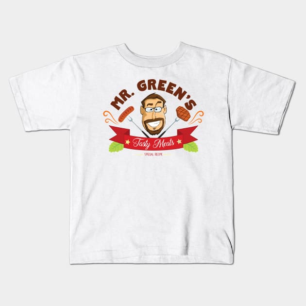 Mr. Green's Tasty Meats Kids T-Shirt by geekhard